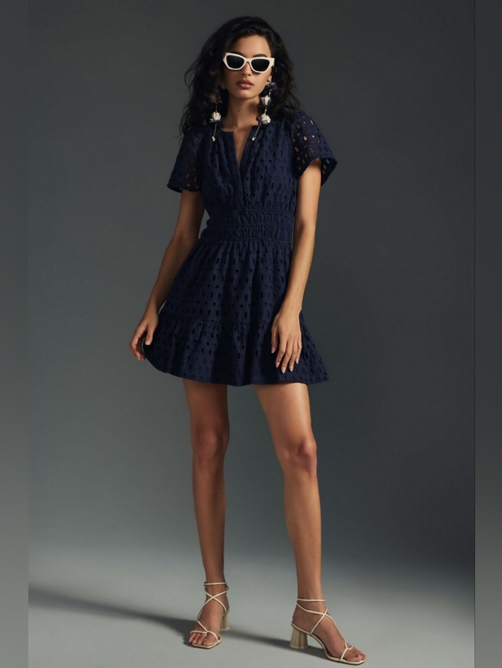 Anthropologie Somerset Eyelet Mini Dress Navy NWT Sz MP - Picture 13 of 14